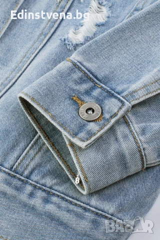 Дамско дънково яке в синьо с пайети и ефектни ресни, снимка 13 - Якета - 50791428