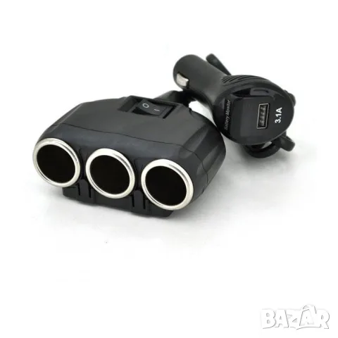 Разклонител за запалка с 3 гнезда USB и волтметър