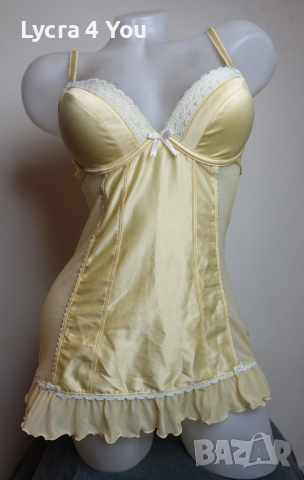 75В луксозна нощничка от жълт сатен и тюл