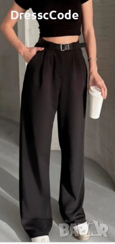 Дамски черен широк панталон , снимка 3 - Панталони - 52615688