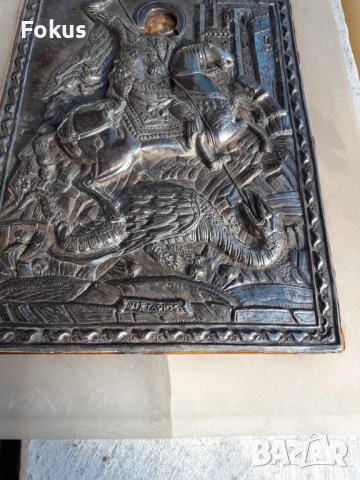 Прекрасна сребърна икона Свети Георги, снимка 3 - Антикварни и старинни предмети - 50966579