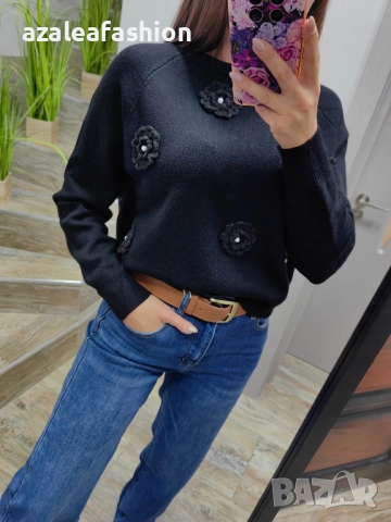 Дамски пуловер с цветя, снимка 2 - Блузи с дълъг ръкав и пуловери - 52686340