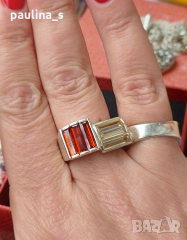 Два различни броя / Винтидж Сребърен пръстен с Гранати и Цитрини и с гранат / проба 925  , снимка 7 - Пръстени - 23991114