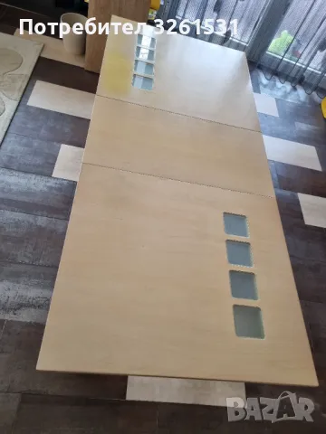 Разтегателна трапезна маса МДФ+стъкло 80/140(180)/75, цвят парен бук, снимка 2 - Маси - 49243415