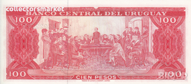 100 песо 1967, Уругвай, снимка 2 - Нумизматика и бонистика - 36272521