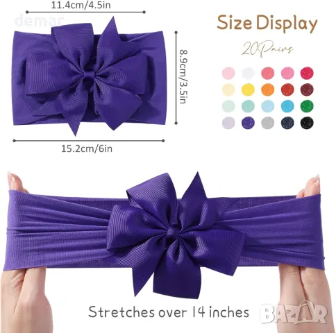 Jollybows 20 бр. Ленти за глава с панделки за бебета/малки деца, 4,5" найлонови ленти за коса, снимка 2 - Други - 49708117