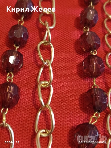 Винтидж колие позлатен бронз с мънистата бордо Арт Нуво 51892 , снимка 7 - Колиета, медальони, синджири - 53462663