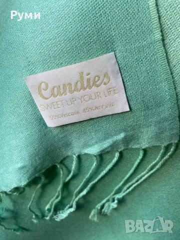 Светлозелен шал от 55 % вискоза и 45 % акрил, снимка 2 - Шалове - 47871865