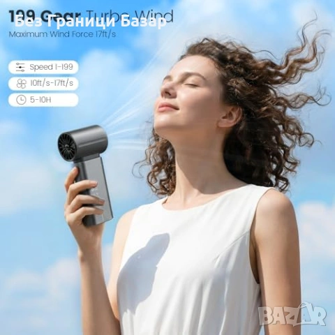 Нов мини Портативен турбо вентилатор 5.3 m/s, 0–199 контрол, нисък шум, снимка 2 - Друга електроника - 53697732