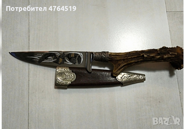 Автентичен немски ловен нож SOLINGEN (JS) – Еленски рог и гравюра