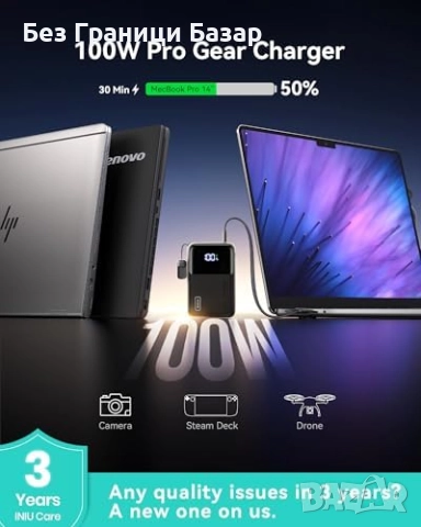 Нова INIU Мини Външна Батерия 100W 25000mAh за MacBook iPhone Samsung, снимка 8 - Външни батерии - 51577653