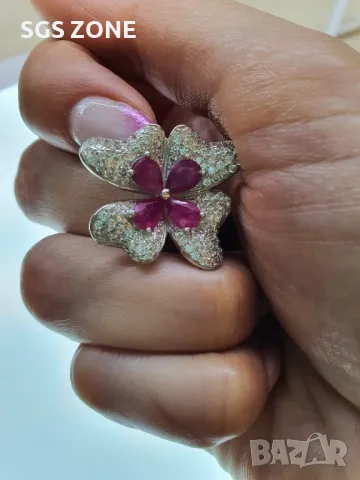 Сребърен Пръстен Цвете с Рубини