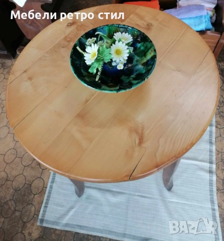 Красива кръгла маса от масивно дърво с изчистена линия и натурален тон. , снимка 4 - Маси - 53018976