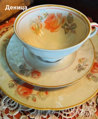 🧡 Wallendorf  Порцелан със страхотен цвят, красив релеф, снимка 3 - Чаши - 51697603