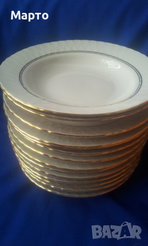 Порцеланови чинии на Изида, 8 бр за супа и 8 бр за основно, златни кантове, снимка 2 - Чинии - 41459623