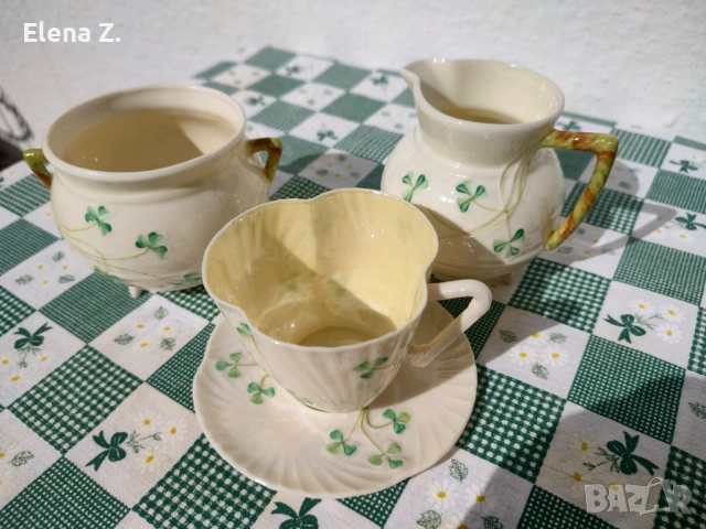 Комплект 4 Belleek Ирландия - изящен ръчно рисувна порцелан, снимка 10 - Сервизи - 53656539