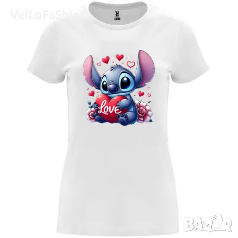 Нова дамска тениска с героя Стич със Сърчица - Love в бял цвят, снимка 1