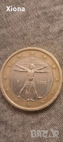 Монета 1 евро Италия Витровинския човек на Леонардо да Винчи