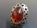Стар, масивен, сребърен пръстен с кехлибар., снимка 6