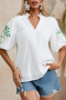 Дамска блуза в бяло с къси бухнали ръкави и бродерия с флорален мотив, снимка 12