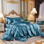 Висококачествен Спален Комплект от Сатен от 4 Части Blue 2, снимка 1 - Спално бельо - 41584359