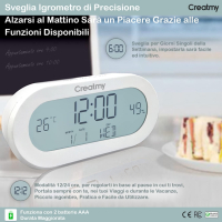Дигитален часовник - будилник с  термометър и хигрометър CREATMY, снимка 4 - Друга електроника - 44581635