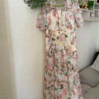Разкошна нова  дълга елегантна феерична рокля флорален принт нежни цветя волани къдри , снимка 5 - Рокли - 42183757