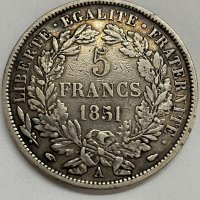 5 франка 1851, снимка 1 - Нумизматика и бонистика - 40120155