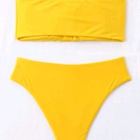 Жълт бански с висока талия, снимка 4 - Бански костюми - 35968582