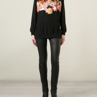 GIVENCHY Black Floral & Butterfly Silk Дамска Копринена Блуза тип Пуловер size 36, снимка 4 - Блузи с дълъг ръкав и пуловери - 42320782