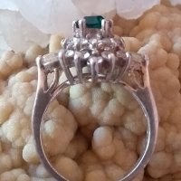 Сребърен пръстен със смарагд и планински кристал, снимка 3 - Пръстени - 39774375