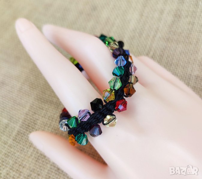 Плоска кумихимо гривна с кристали, снимка 1