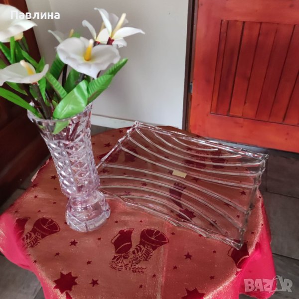 Кристална ваза и кристален поднос, снимка 1
