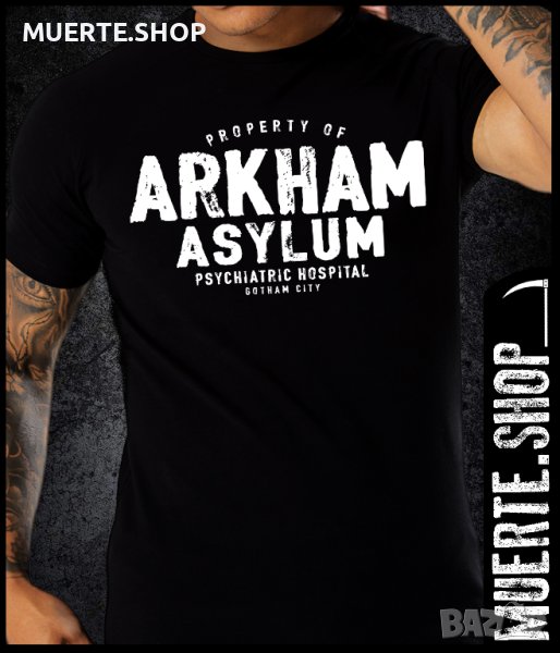 Черна тениска с щампа ARKHAM ASYLUM, снимка 1