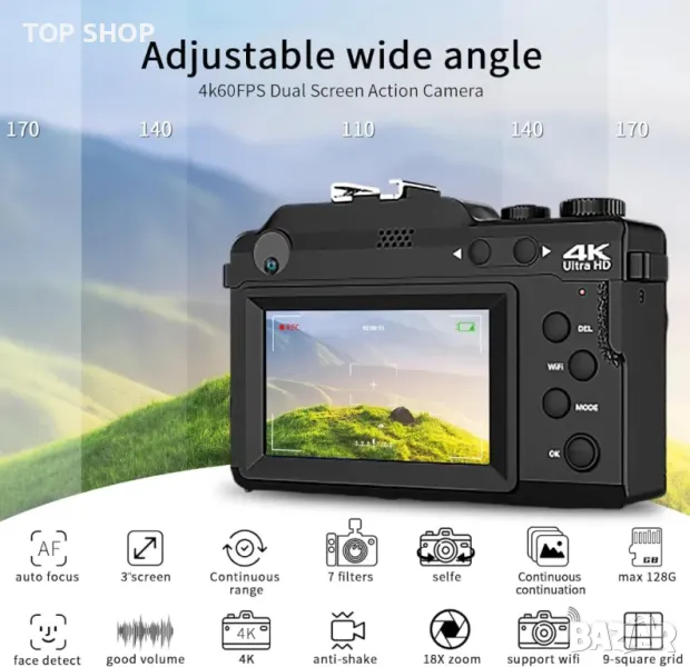 Цифрова фотокамера TEKXDD, 4K Vlog камера+ 64 GB SD карта, снимка 1
