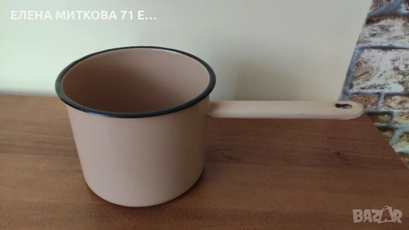 Голямо емайлирано канче с дълга дръжка ново, снимка 1