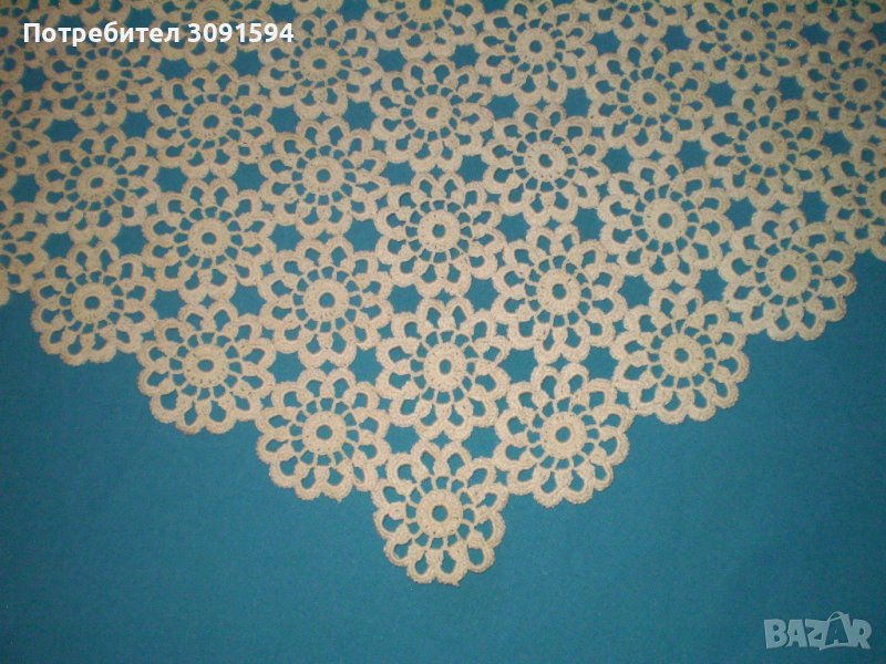 Ретро плетена на една кука ромбоидна покривка на цветя, снимка 1