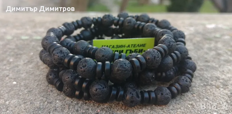 Мъжки гривни с оникс и вулканичен камък. Бижута Луди гъби. Ръчна изработка., снимка 1