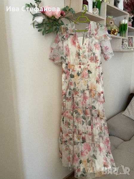 Нова ефирна феерична дълга елегантна женствена ежедневна рокля волани къдри нежен флорален принт , снимка 1