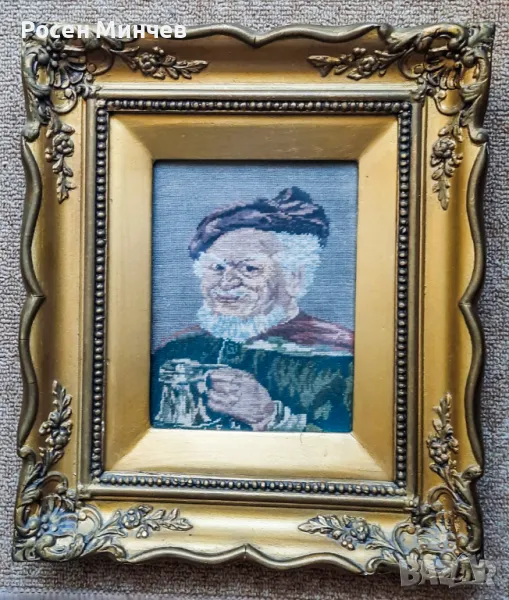 Продавам ръчно ушит гоблен -  „Моряк с халба “, снимка 1