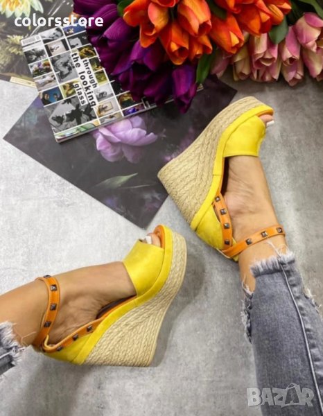 Сандали на платформа - жълто и оранжево - 3416, снимка 1