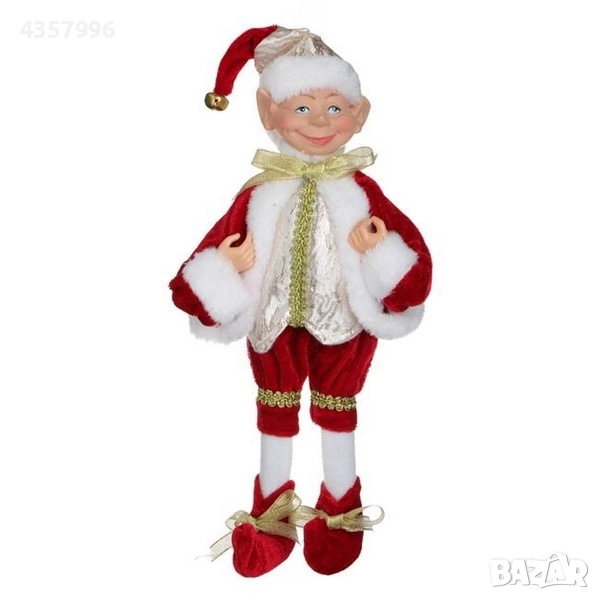 Коледна висяща фигура елф с червен кадифен костюм, 30см, снимка 1