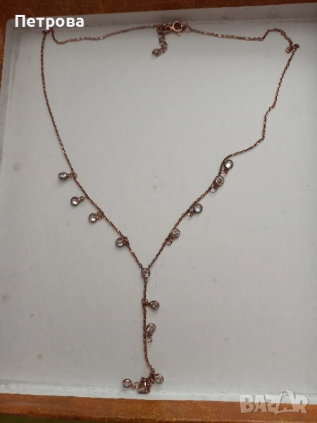 Нежно сребърно колие с розова позлата и камъни , снимка 1