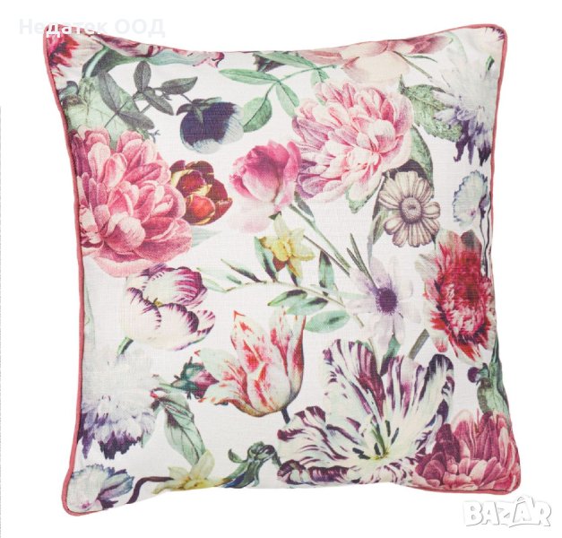 Декоративна възглавница, Флорална, 45x45см, Бял/ розов, снимка 1