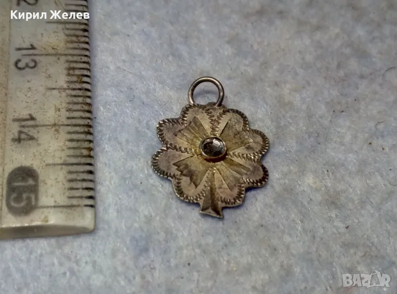 РЪЧНО ОРНАМЕНТИРАН АРТ ПЕНДАНТ ЧЕТИРИЛИСТНА ДЕТЕЛИНА СРЕБРО 925 с ФАСЕТИРАНО КРИСТАЛЧЕ 41974, снимка 1