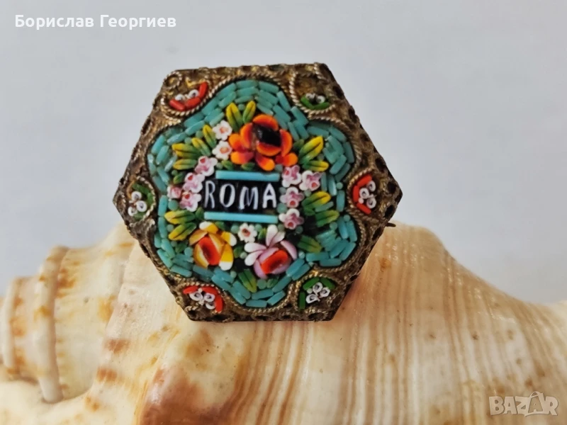 Стара сребърна брошка Италия Рим , снимка 1