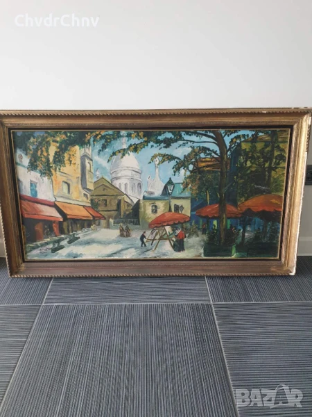 114х64см/стара голяма картина масло върху платно/градски пейзаж-зима/Anastasia/дървена рамка, снимка 1