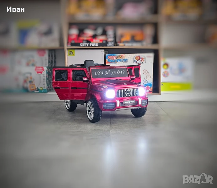 ПОСЛЕДНИ 2 БР!ТОП ЦЕНА!НОВО!Акумулаторен джип Mercedes G63 AMG с 12V батерия,EVA гуми,металик, снимка 1