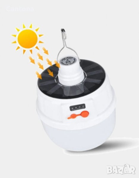 Мощна LED лампа, вграден акумулатор, соларно и USB зареждане, снимка 1