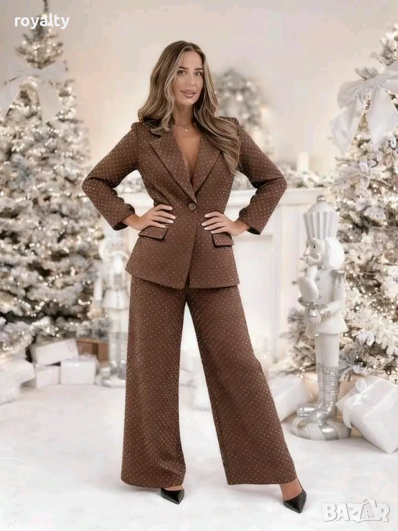 Кафяв Дамски Комплект с Камъни , снимка 1